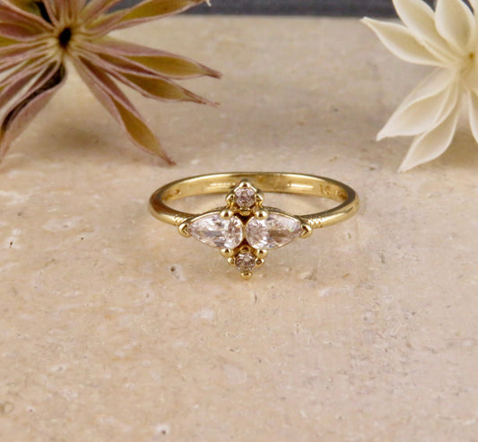 Gold Filled CZ Flower Geo Ring