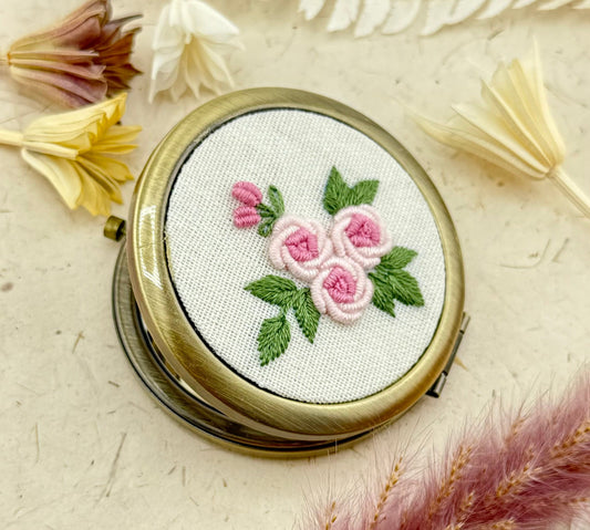 Embroidered Compact Mirror - Roses