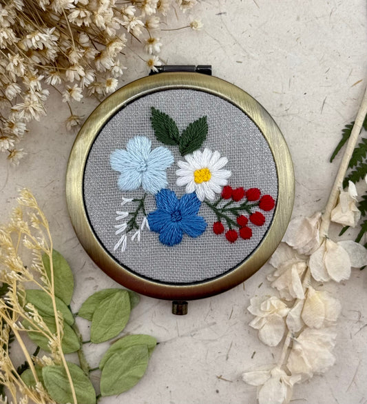 Embroidered Compact Mirror - Three Flowers