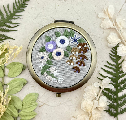 Embroidered Compact Mirror - Flower Garden