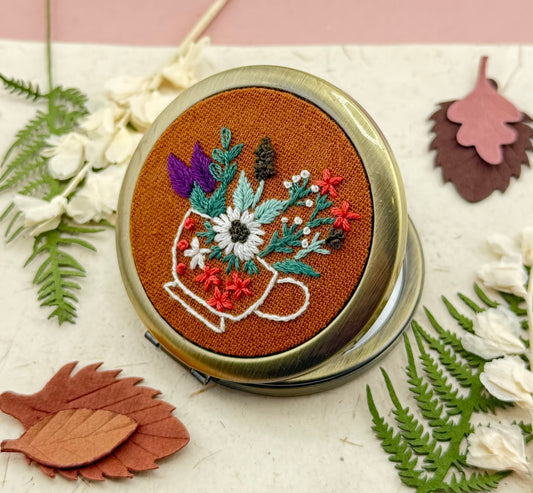 Embroidered Compact Mirror - Floral Teacup