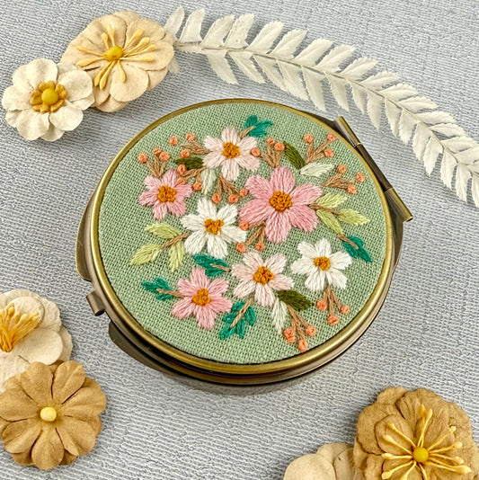 Embroidered Pill/Jewelry Container - Pastel Flowers