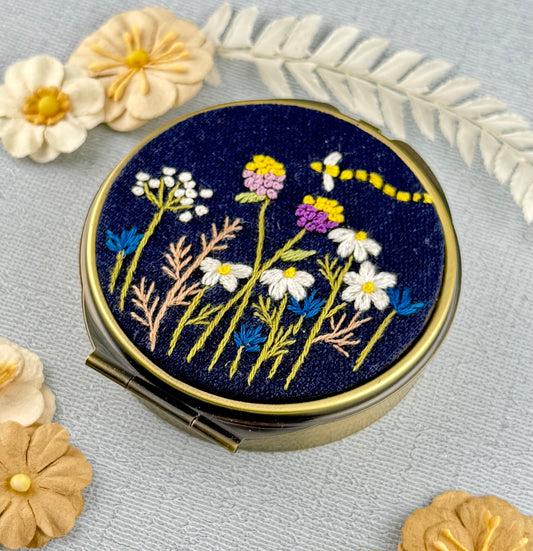 Embroidered Pill/Jewelry Container - Flower Garden