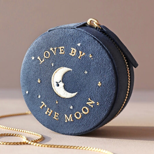 Sun and Moon Embroidered Travel Jewelry Case (Navy)