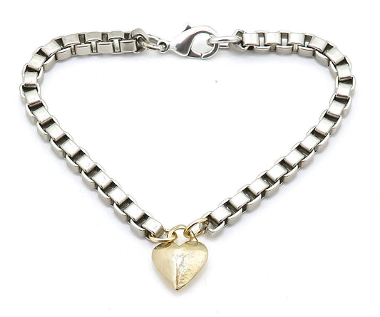 Heart Bracelet, gold silver heart Bracelet, Gold Heart bracelet, Chunky Heart Bracelet, two tone heart bracelet, simple heart bracelet