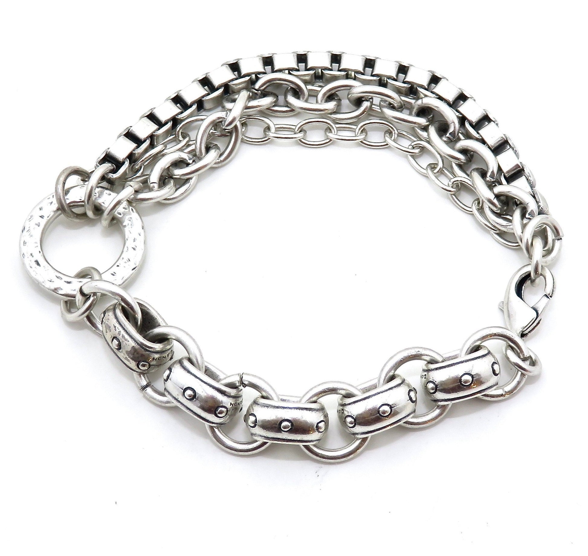 Hammered Chunky Silver Bracelet | Silver Multi Chain Bracelet | Chunky Silver Links Bracelet | Chunky Silver Bracelet