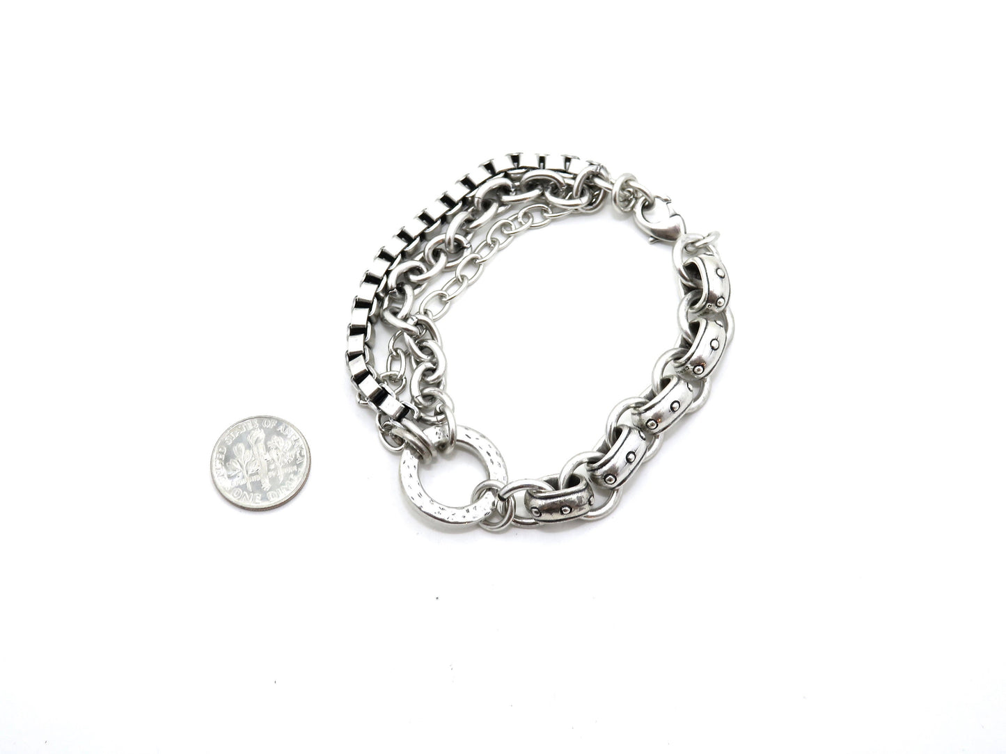 Hammered Chunky Silver Bracelet | Silver Multi Chain Bracelet | Chunky Silver Links Bracelet | Chunky Silver Bracelet