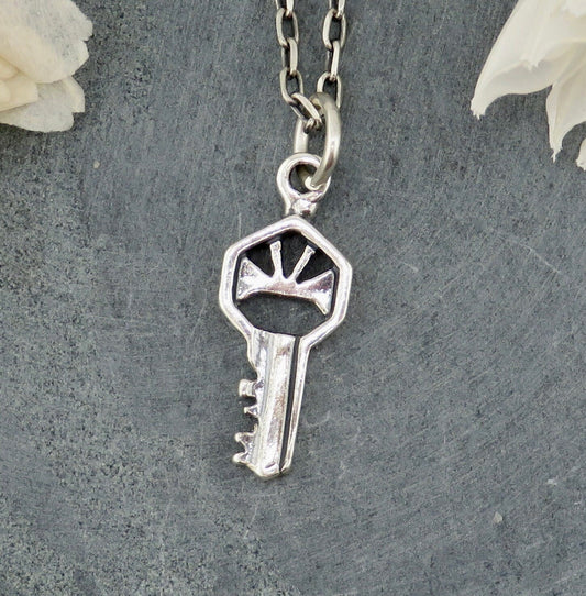 Silver Key Necklace | Sterling Key Pendant | Silver Rustic Key | Sterling Lock Key | Silver Skeleton Key Pendant