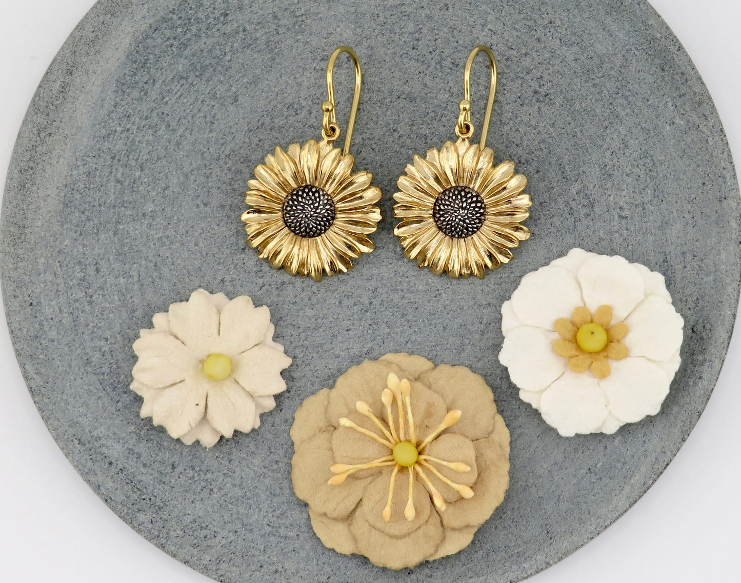 Two Tone Daisy Earrings | Gold Silver Flower Earrings | Mixed Metal Earrings | Bronze Daisy Earrings | Gold Daisy Earrings | Floral Earrings