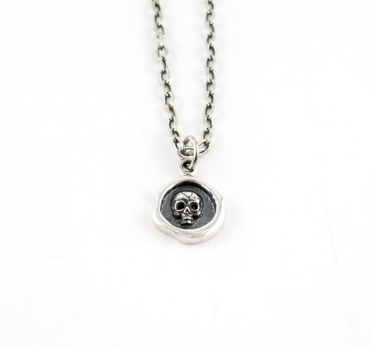 Sterling Skull Necklace | Silver Skull Pendant | Sterling Skull Medallion | Skull Imprint Pendant | Wax Seal Skull | Skull Coin Necklace