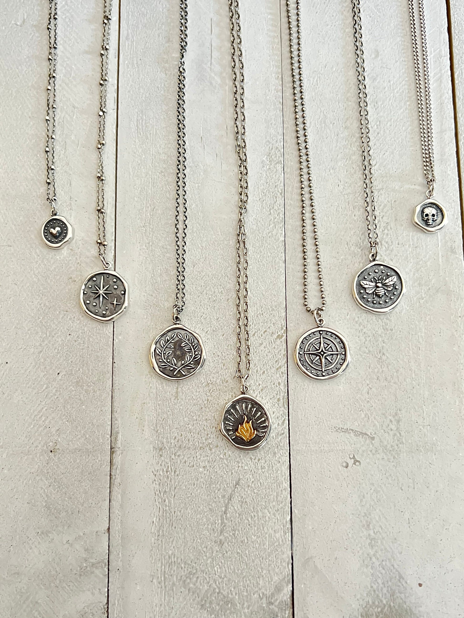 Sterling Skull Necklace | Silver Skull Pendant | Sterling Skull Medallion | Skull Imprint Pendant | Wax Seal Skull | Skull Coin Necklace