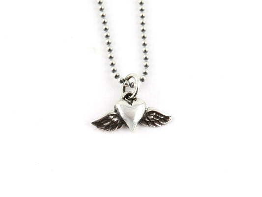 Heart Wings Necklace | Sterling Heart Necklace | Heart Angel Wings Pendant | Silver Heart with Wings Pendant | Mini Heart Sterling Necklace