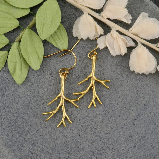 Gold Branch Earrings | Lightweight Gold Earrings | Gold Tree Branch Earrings | Hanging Branch Earrings | Gold Twig Earrings | Tree Branch