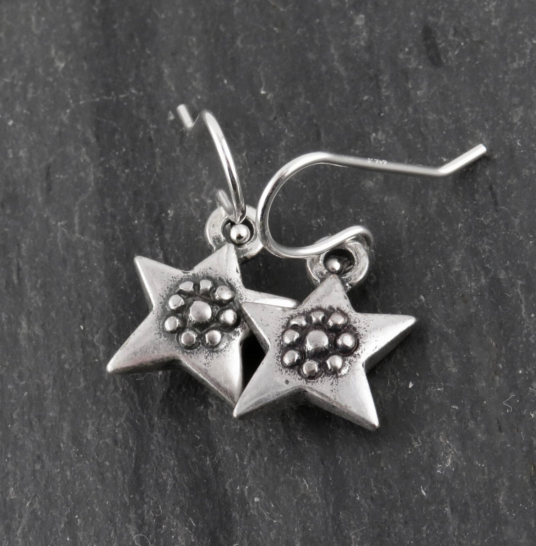 Silver Star Earrings | Rustic Star Earrings | Artisan Star Earrings | Star Flower Earrings | Unique Silver Star Earrings