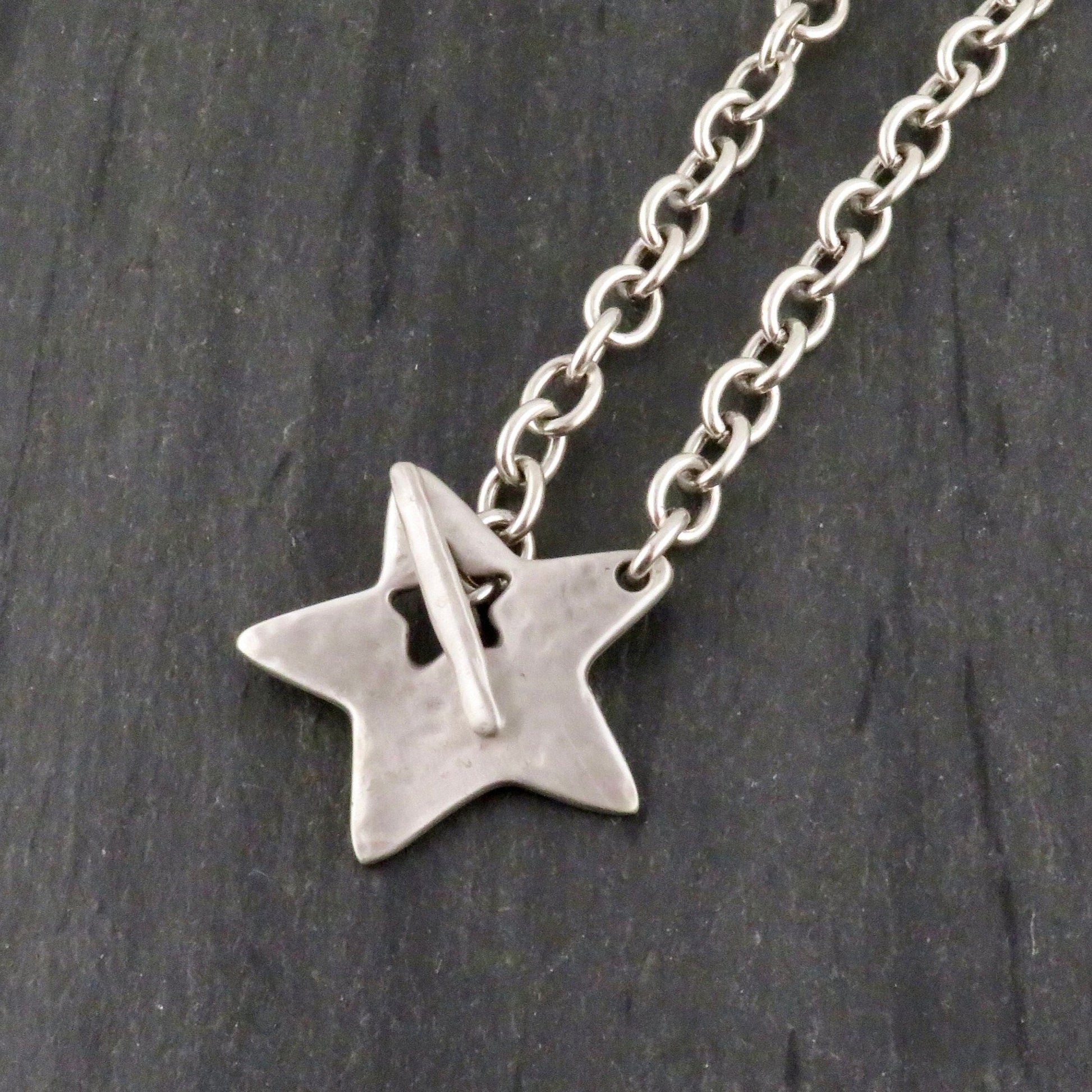 Hammered Silver Star Necklace | Chunky Star Necklace | Front Toggle Star Necklace | Unique Star Pendant | Large Silver Star Necklace