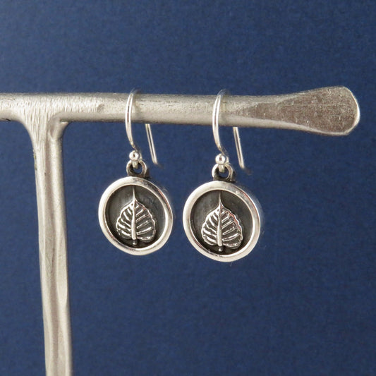 Sterling Leaf Earrings | Silver Nature Earrings | Sterling Silver Leaves Earrings | Round Nature Earrings | Sterling Framed Leaf Earrings