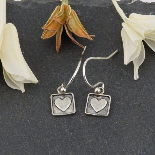 Sterling Heart Earrings, Framed Heart Earrings, Silver Heart Earrings, Minimal Heart Earrings, Sweet Earrings, Girl Earrings, Small Hearts