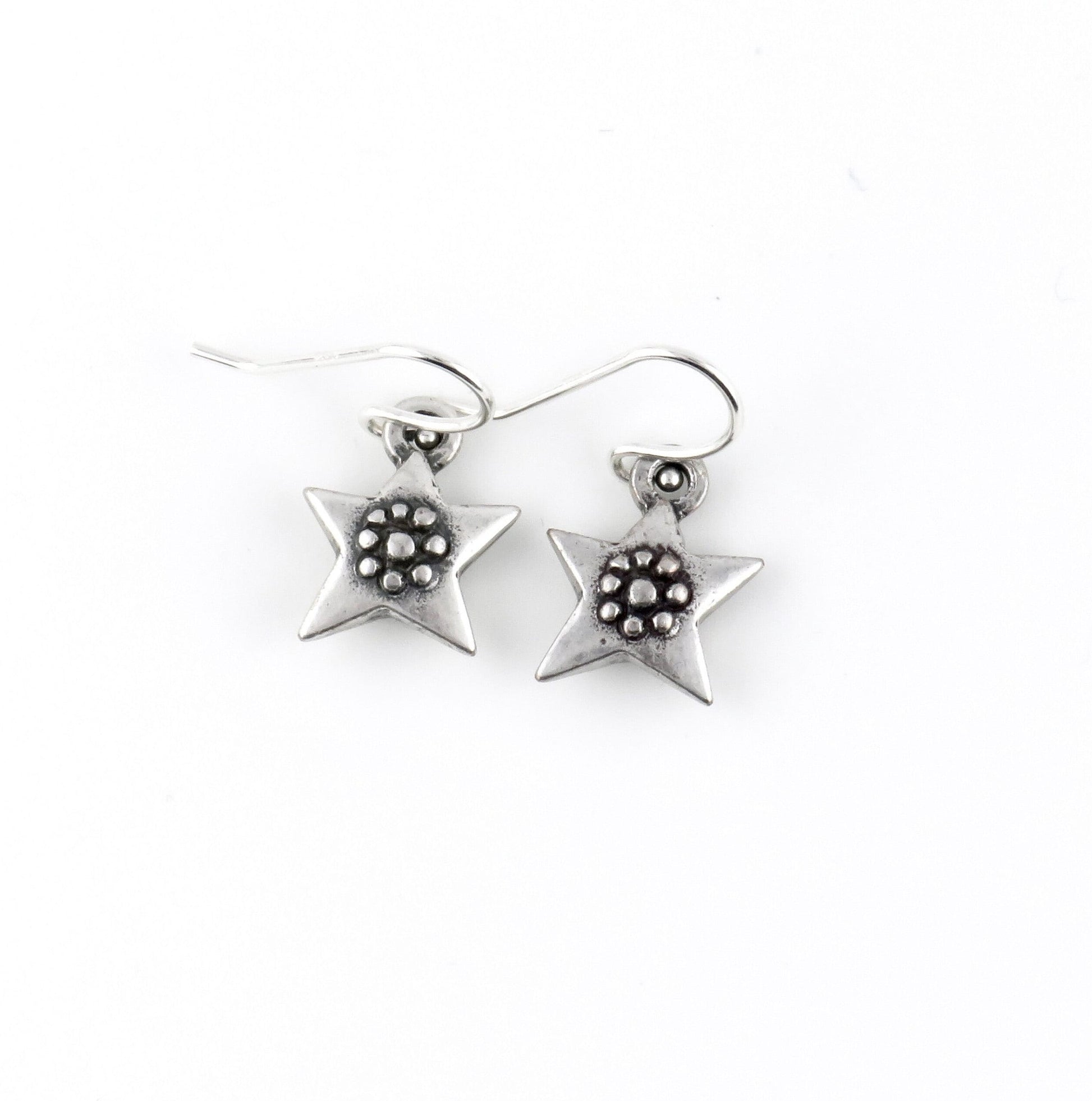 Silver Star Earrings | Rustic Star Earrings | Artisan Star Earrings | Star Flower Earrings | Unique Silver Star Earrings