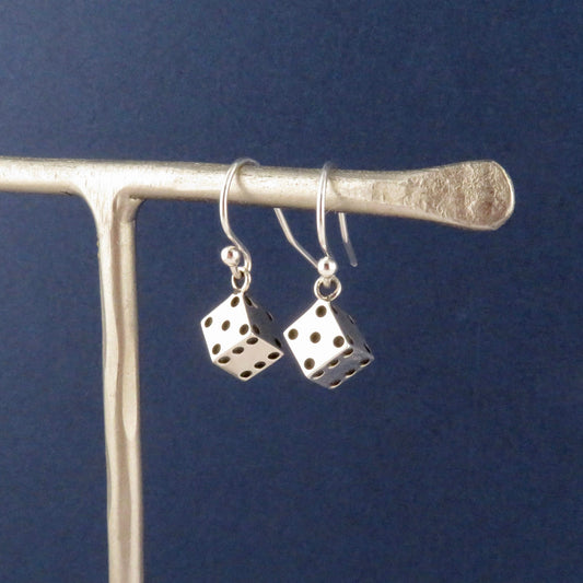 Sterling Dice Earrings | Silver Dice Pendant | Sterling Game Dice Earrings | Silver 3D Dice Earrings | Square Silver Dice Earrings