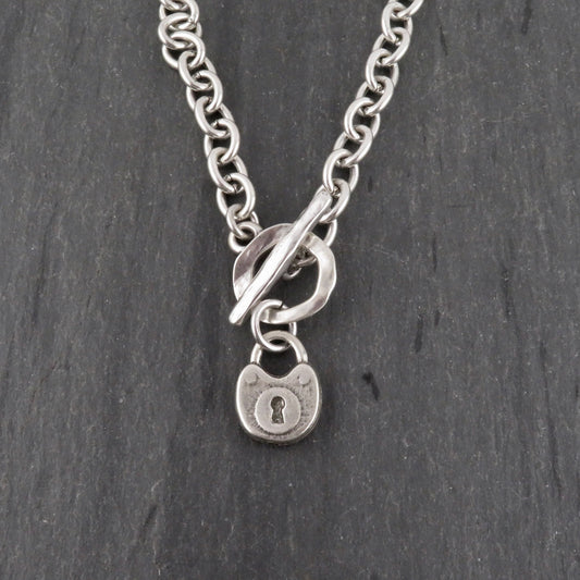 Chunky Lock Necklace | Silver Padlock Pendant | Chunky Silver Lock | Front Toggle Lock Necklace | Chunky Jewelry | Rustic Lock Charm