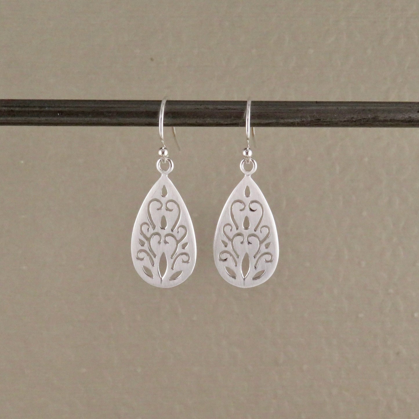 Sterling Teardrop Earrings | Cutout Silver Earrings | Sterling Silver Floral Earrings | Silver Romantic Earrings | Everyday Silver Earrings