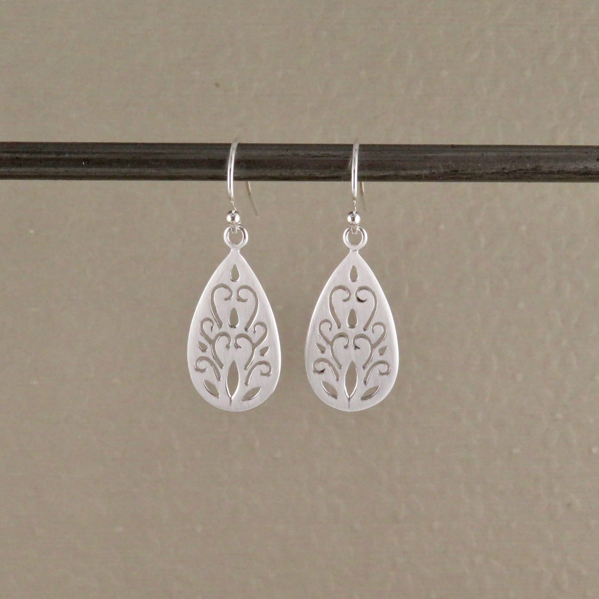 Sterling Teardrop Earrings | Cutout Silver Earrings | Sterling Silver Floral Earrings | Silver Romantic Earrings | Everyday Silver Earrings