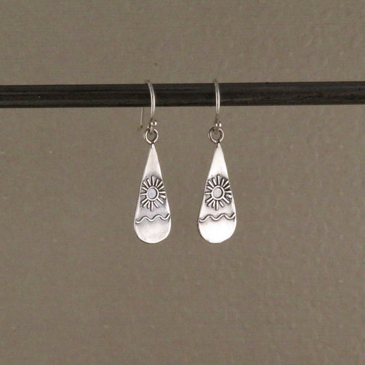 Sterling Teardrop Earrings | Silver Sun Earrings | Sterling Silver Horizon Earrings | Silver Beach Sun Earrings | Sun Sky Scene Earrings