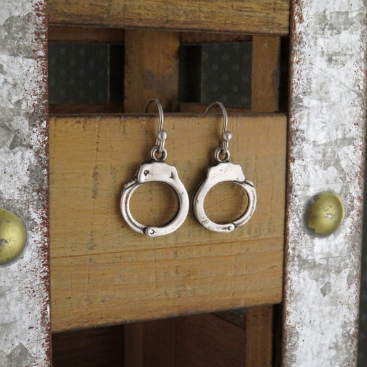 Sterling Handcuff Earrings | Silver Handcuffs Earrings | Handcuff Jewelry | Rustic Handcuff Earrings | 3D Handcuff Earrings