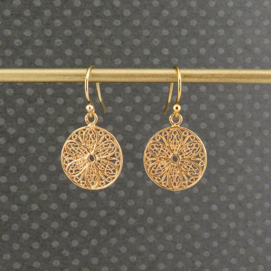 Gold Circle Earrings | Unique Gold Earrings | Everyday Gold Earrings | Gold Cutout Earrings | Gold Mandala Earrings | Delicate Gold Earrings