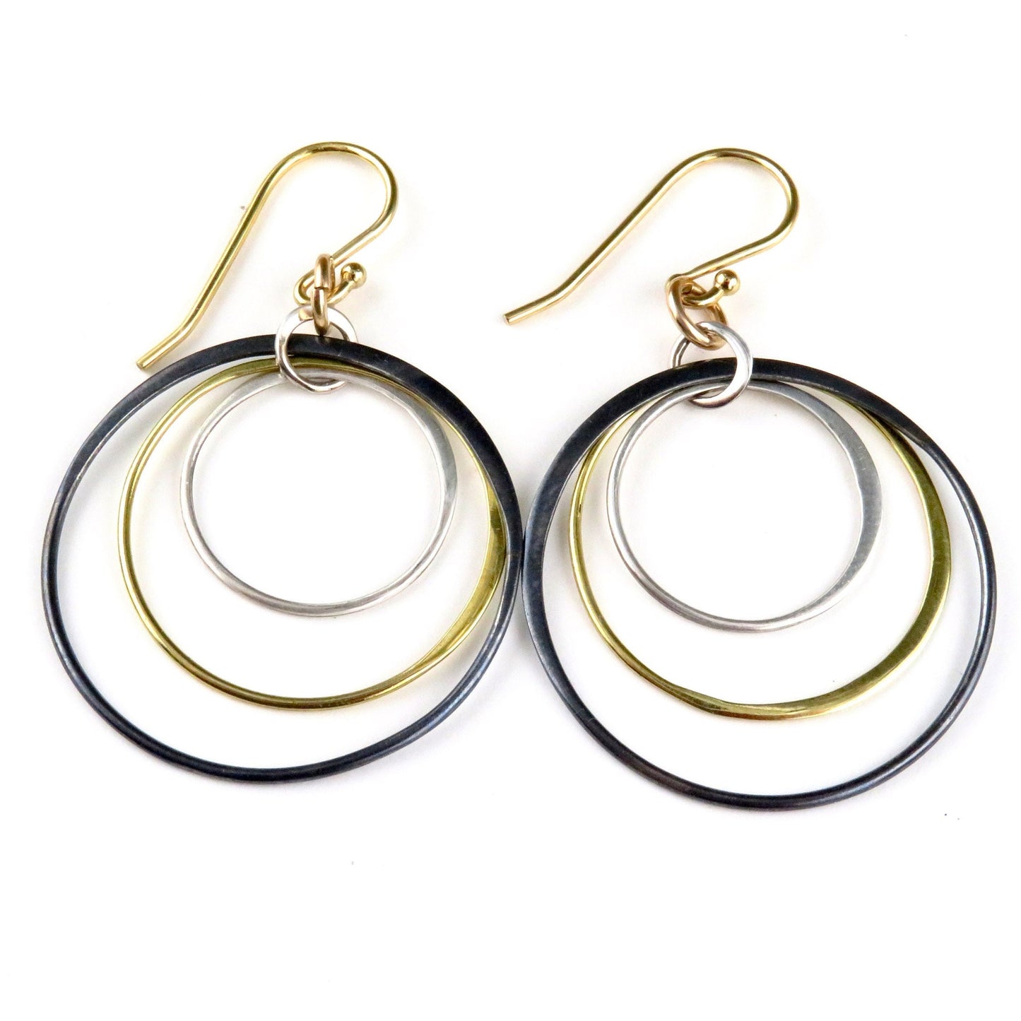 Mixed Metal Earrings | Silver Gold Rings Earring | Two Tone Circle Earrings | Tri-tone Earrings | Mixed Tones Earrings | Mixed Rings Earring