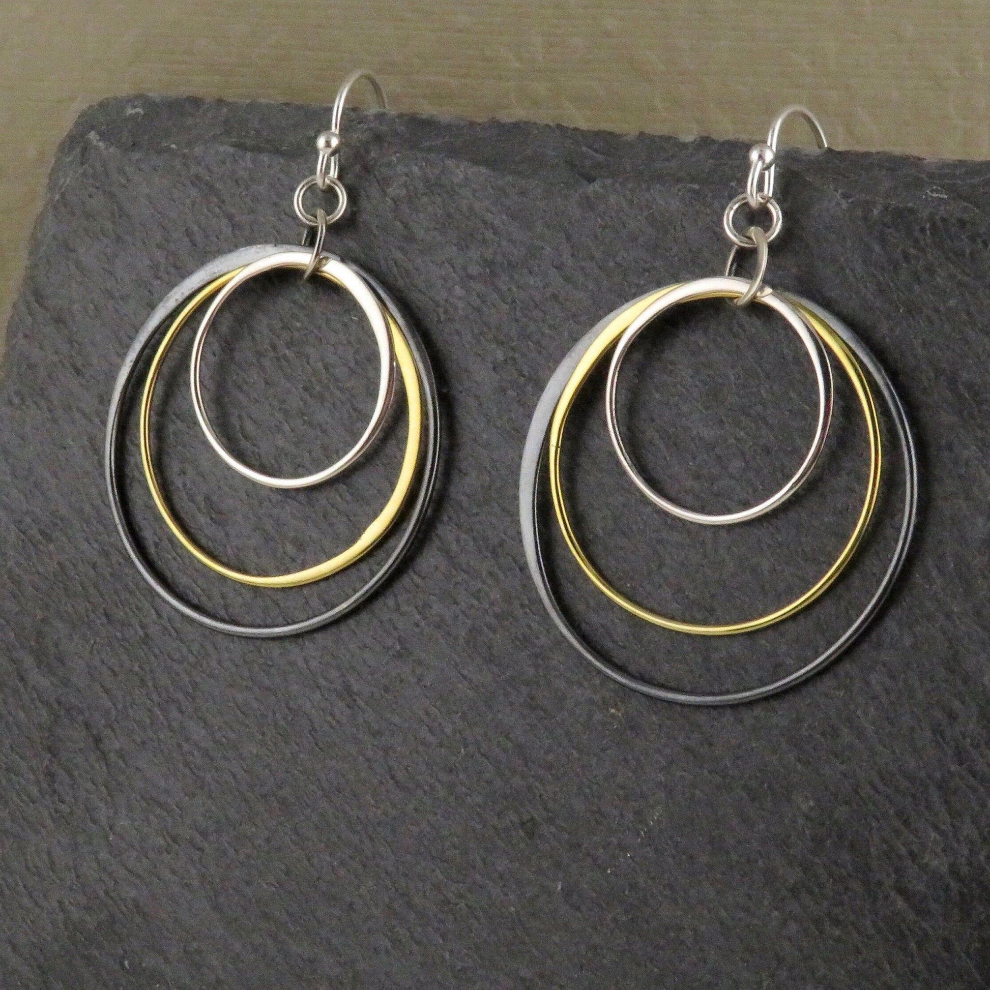 Mixed Metal Earrings | Silver Gold Rings Earring | Two Tone Circle Earrings | Tri-tone Earrings | Mixed Tones Earrings | Mixed Rings Earring