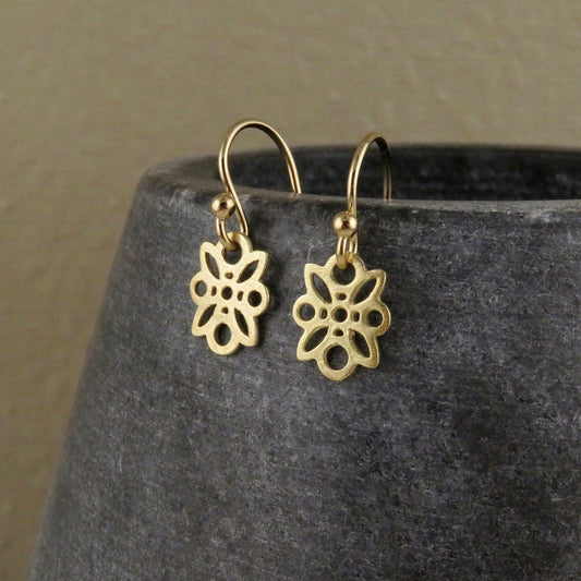 Small Gold Flower Earrings | Gold Delicate Earrings | Lightweight Flower Earrings | Gold Cutout Flower Earrings | Tiny Gold Flower Earrings