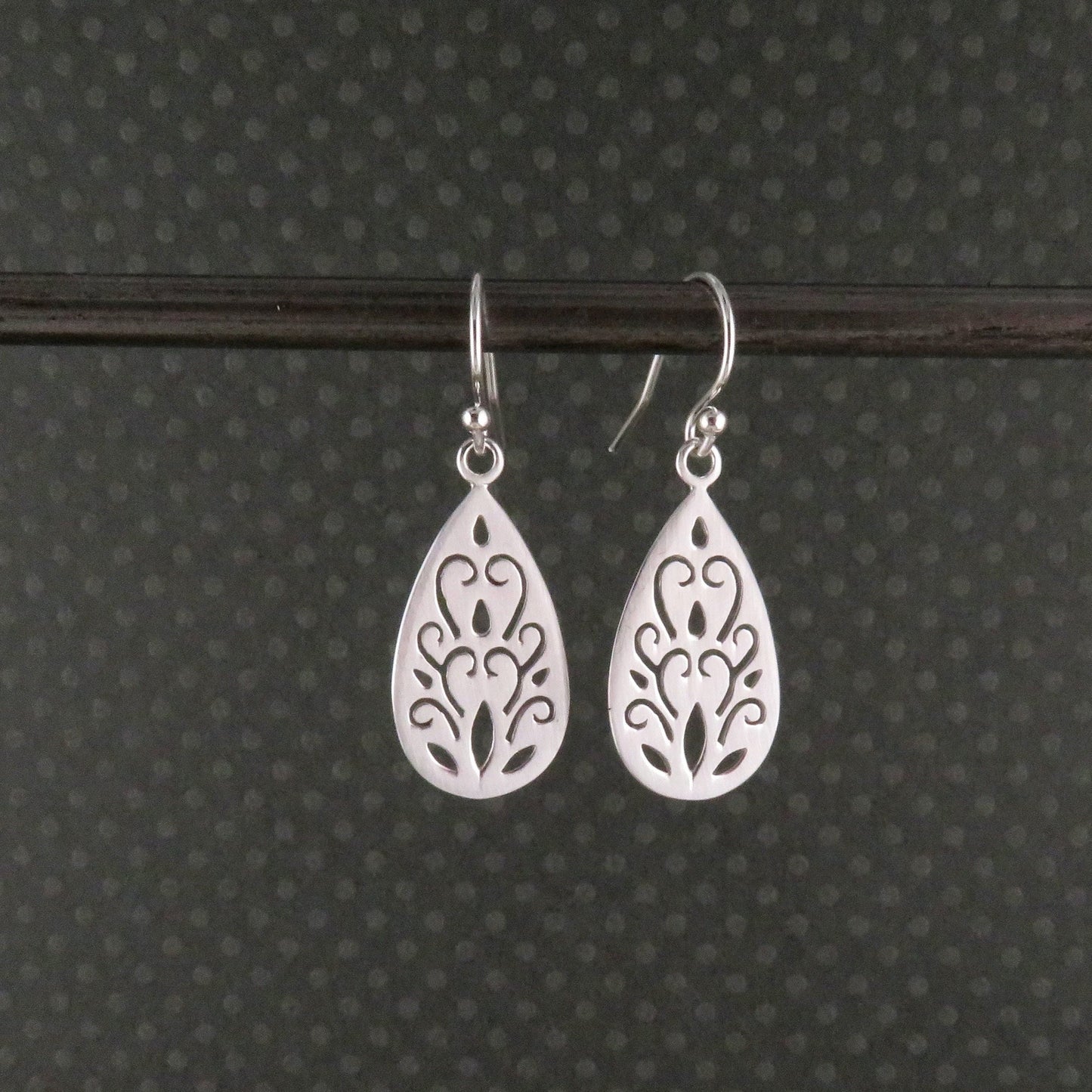 Sterling Teardrop Earrings | Cutout Silver Earrings | Sterling Silver Floral Earrings | Silver Romantic Earrings | Everyday Silver Earrings