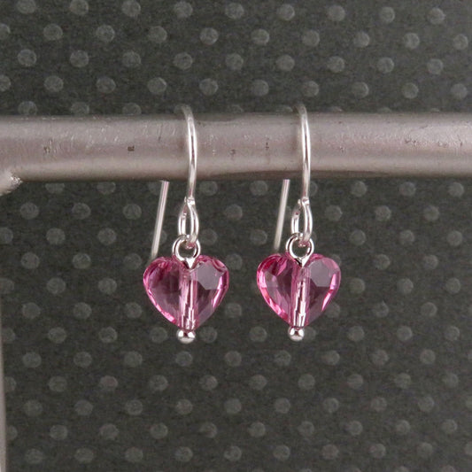 Pink Crystal Heart Earrings | Sterling Pink Heart Earrings | Sweet Heart Earrings | Silver Crystal Heart Earrings | Delicate Heart Earrings