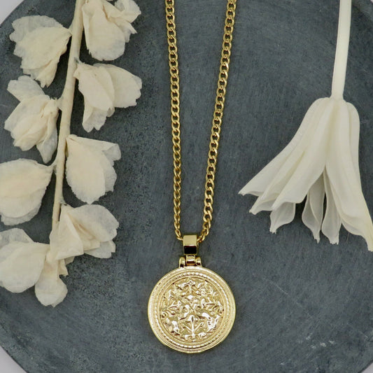 Gold Medallion Necklace | Gold Filled Medallion Pendant | Geometric Gold Pendant | Gold Coin Necklace | Gold Layering Pendant | Ancient Coin