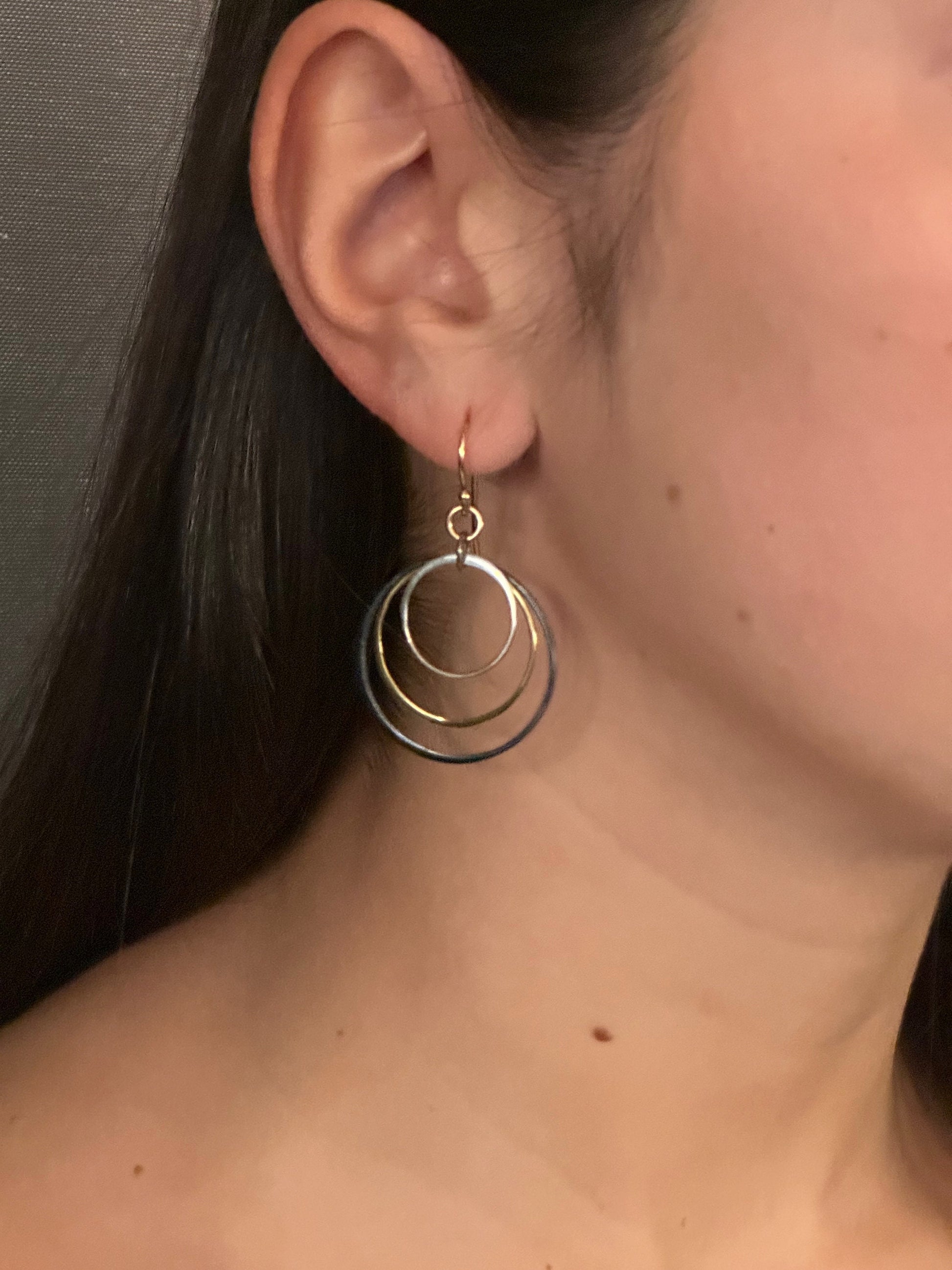 Mixed Metal Earrings | Silver Gold Rings Earring | Two Tone Circle Earrings | Tri-tone Earrings | Mixed Tones Earrings | Mixed Rings Earring