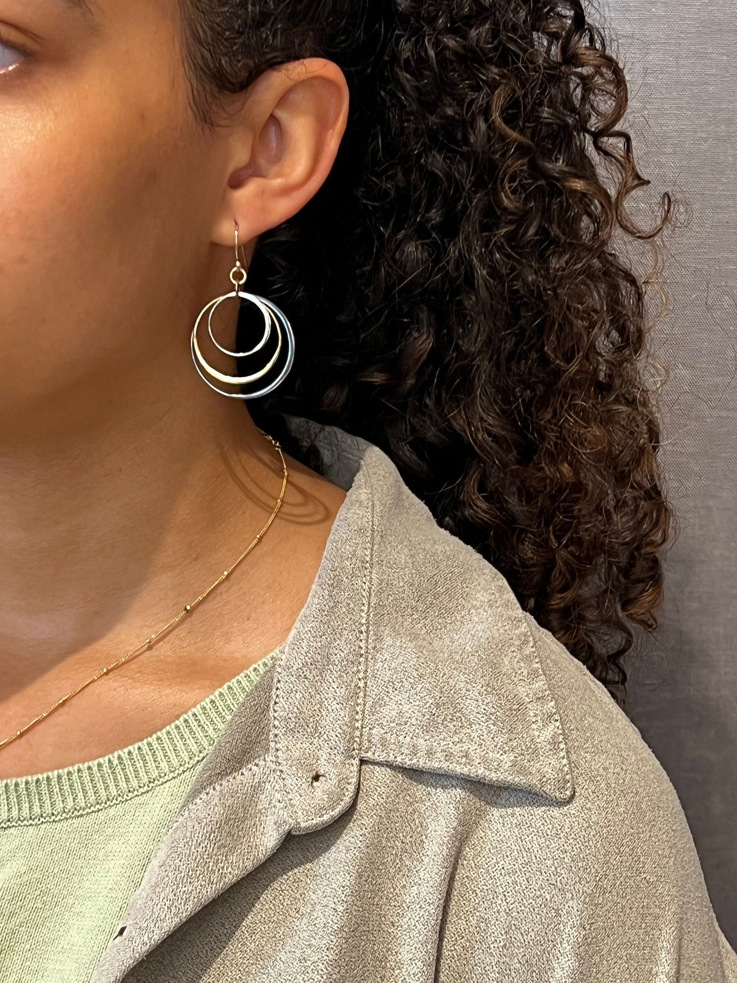 Mixed Metal Earrings | Silver Gold Rings Earring | Two Tone Circle Earrings | Tri-tone Earrings | Mixed Tones Earrings | Mixed Rings Earring