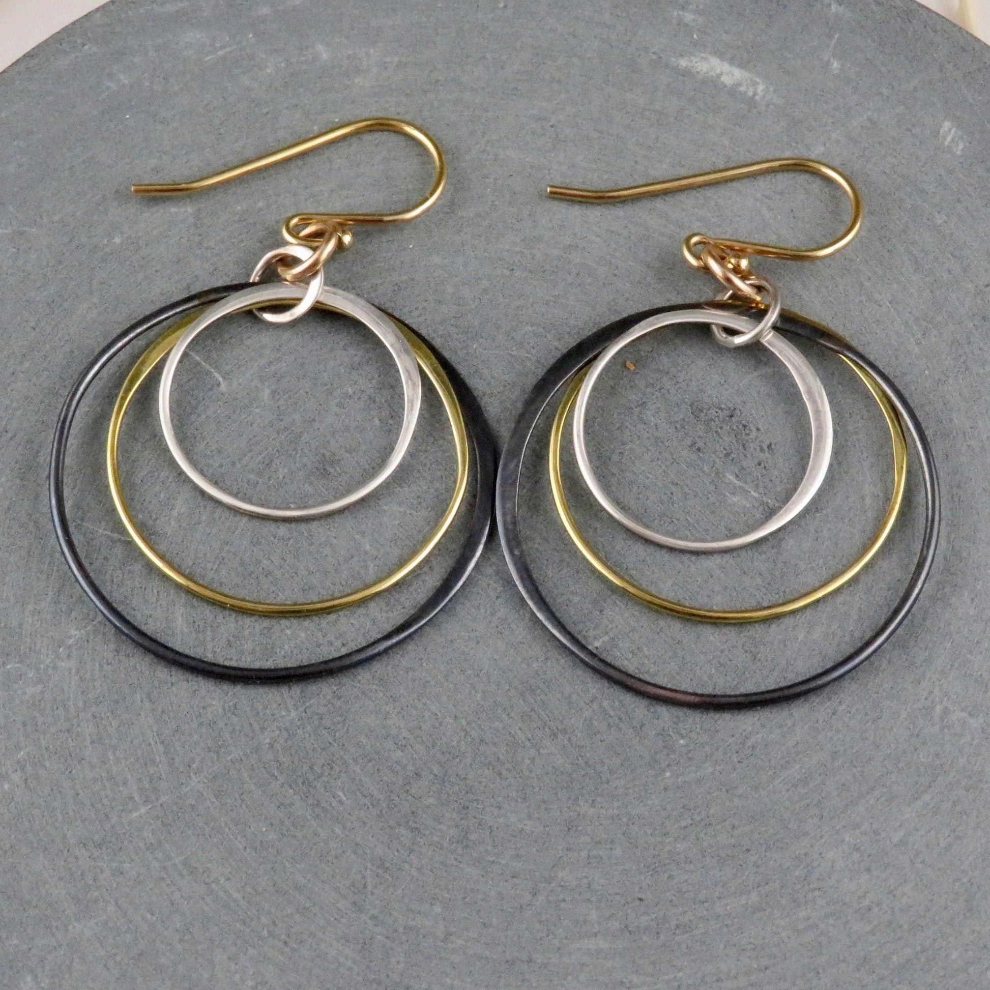 Mixed Metal Earrings | Silver Gold Rings Earring | Two Tone Circle Earrings | Tri-tone Earrings | Mixed Tones Earrings | Mixed Rings Earring