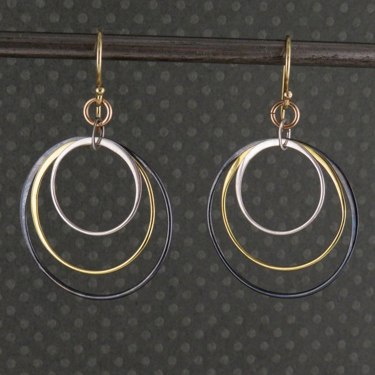 Mixed Metal Earrings | Silver Gold Rings Earring | Two Tone Circle Earrings | Tri-tone Earrings | Mixed Tones Earrings | Mixed Rings Earring