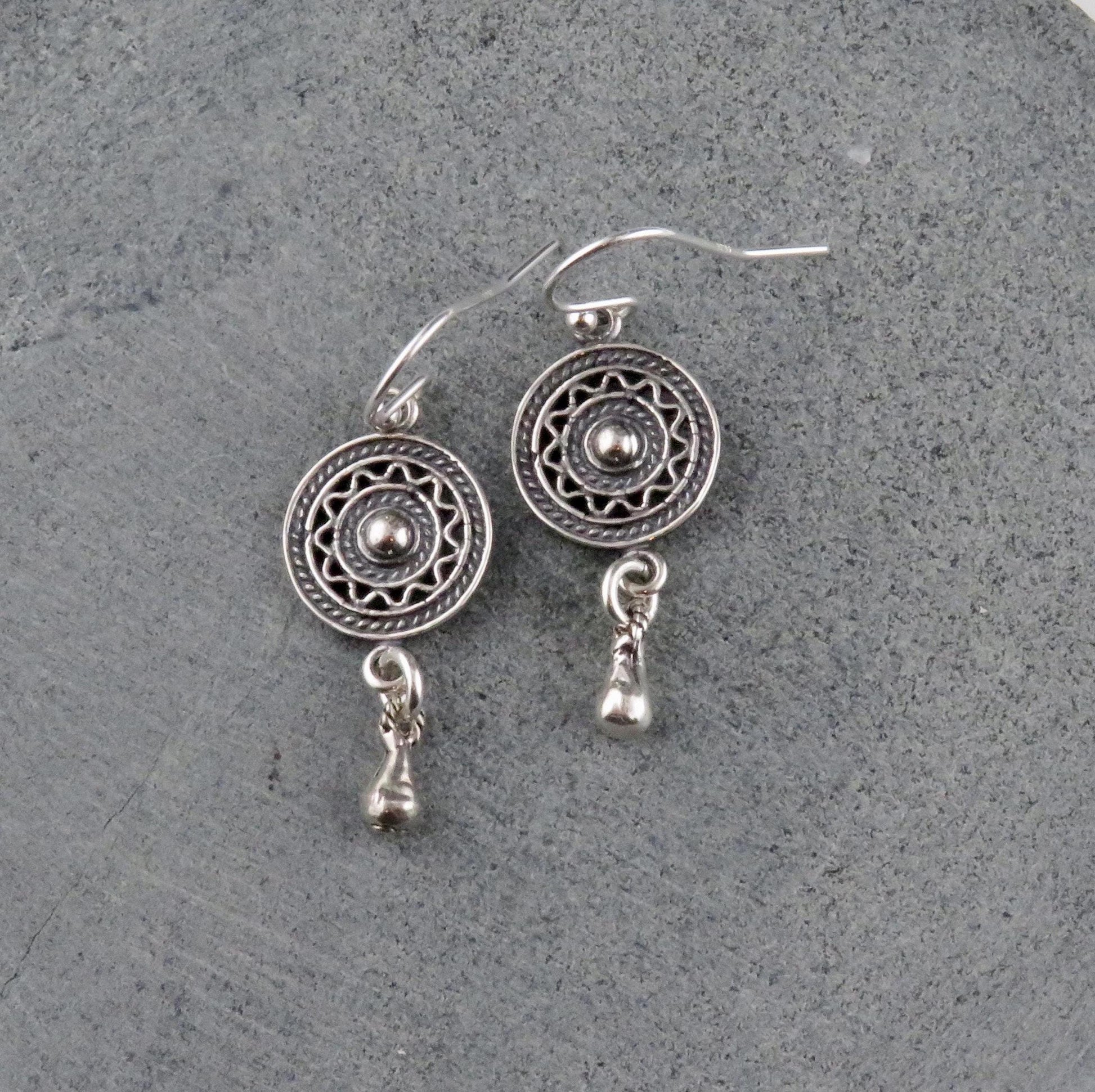 Silver Mandala Earrings | Geometric Silver Earrings | Sterling Circle Earrings | Silver Intricate Earrings | Lacy Sterling Drop Earrings