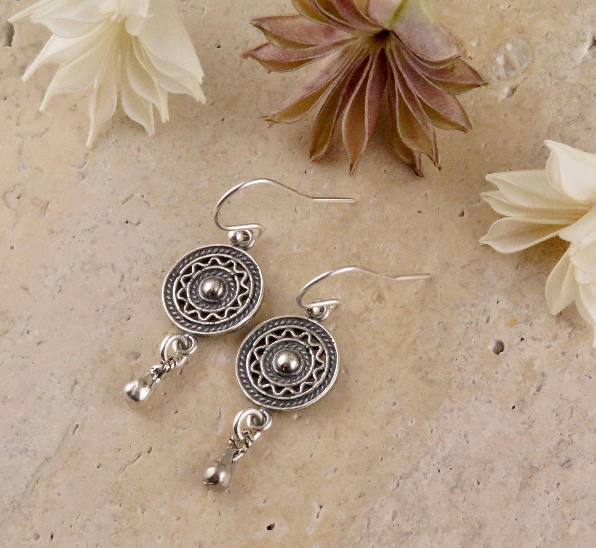 Silver Mandala Earrings | Geometric Silver Earrings | Sterling Circle Earrings | Silver Intricate Earrings | Lacy Sterling Drop Earrings