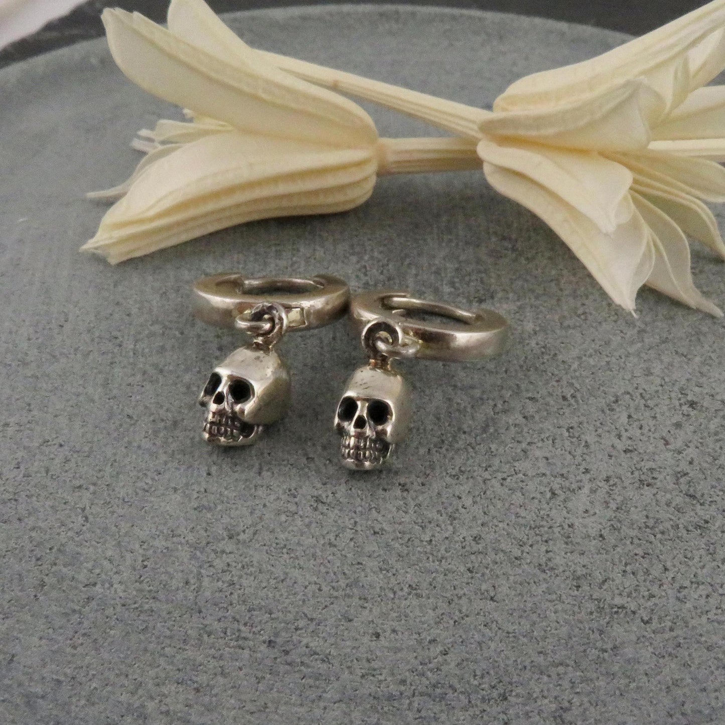 Skull Hoop Earrings | Small Sterling Skull Earrings | Mini Skull Earrings | Tiny Skull Hoop Earrings | 3D Skull Hoops | Sterling Skull Hoops