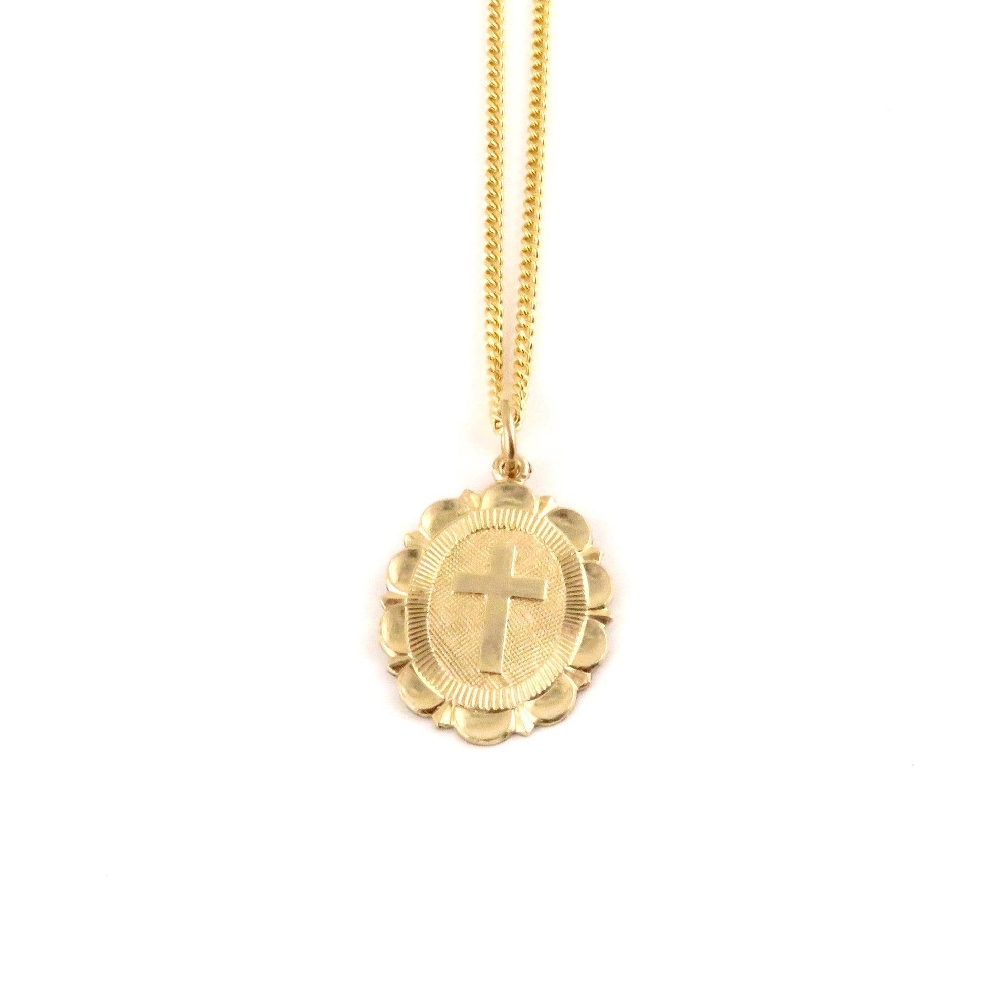 Gold Cross Necklace Oval | Fancy Cross Pendant | Gold Filled Cross Pendant | Gold Cross Medallion | Gold Filled Cross | Detailed Gold Cross