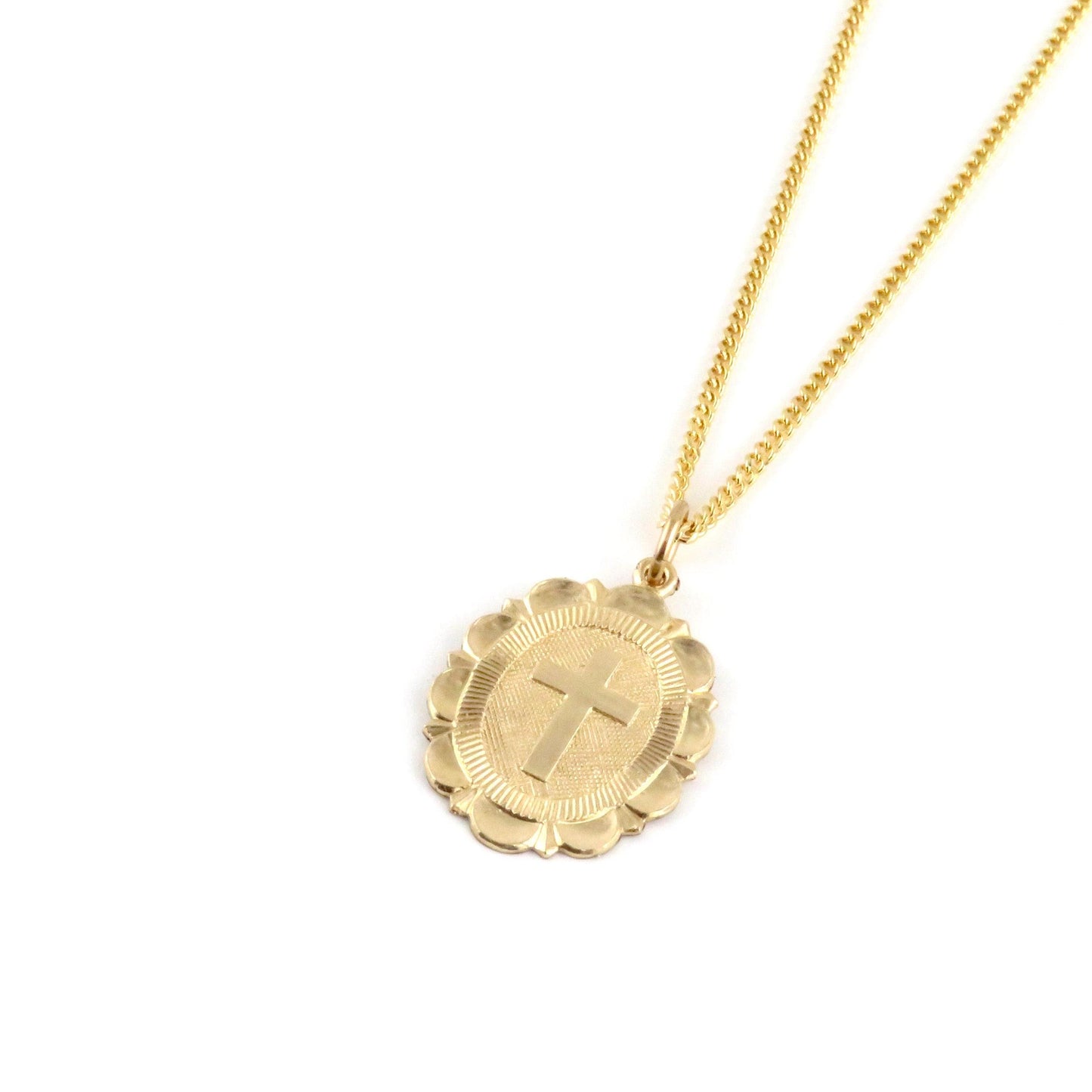 Gold Cross Necklace Oval | Fancy Cross Pendant | Gold Filled Cross Pendant | Gold Cross Medallion | Gold Filled Cross | Detailed Gold Cross