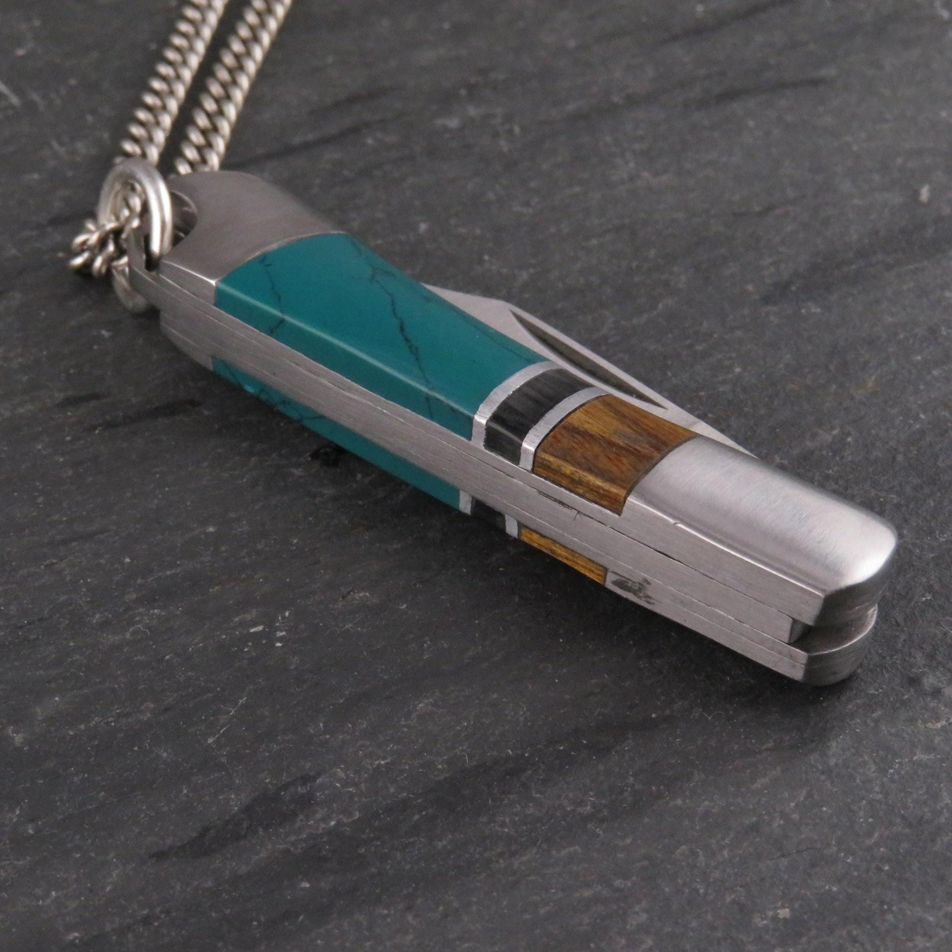 Pocketknife Necklace | Mini Knife Necklace | Turquoise Pocketknife Pendant | Silver Knife Pendant | Unique Pocketknife Pendant | Small Knife