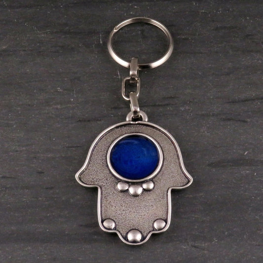 Silver Hamsa keychain | Silver Hand Keychain | Hamsa Hand Keyring | Protection Keychain | Blue Hamsa Keychain | Silver Blue Hamsa Keyring