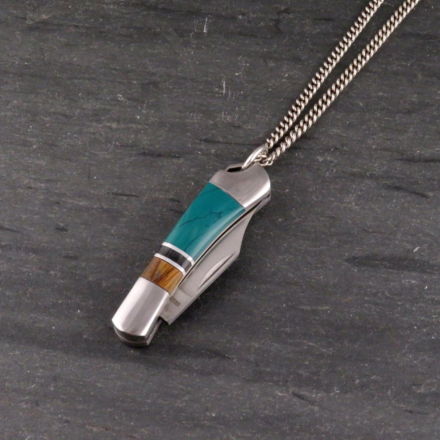 Pocketknife Necklace | Mini Knife Necklace | Turquoise Pocketknife Pendant | Silver Knife Pendant | Unique Pocketknife Pendant | Small Knife