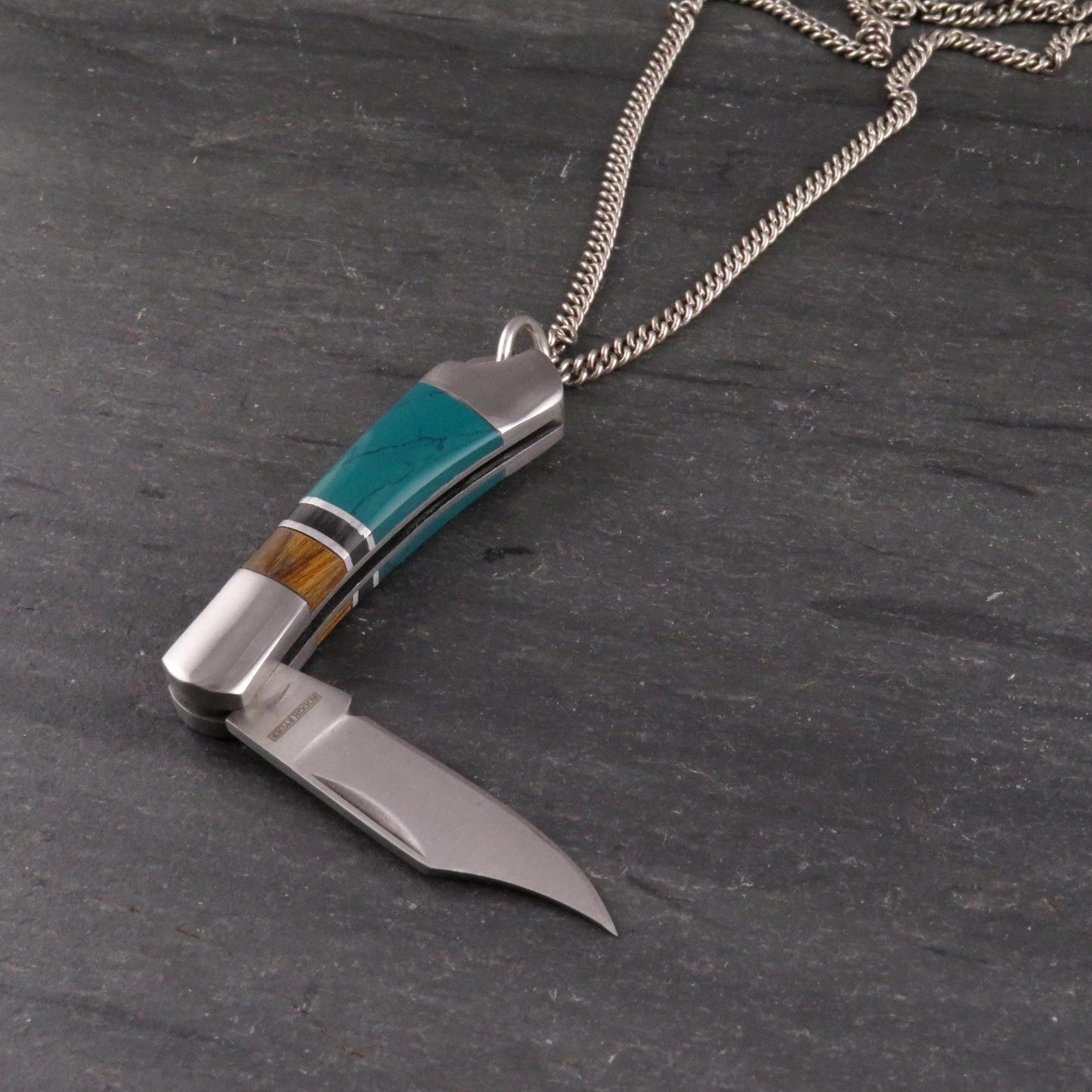 Pocketknife Necklace | Mini Knife Necklace | Turquoise Pocketknife Pendant | Silver Knife Pendant | Unique Pocketknife Pendant | Small Knife