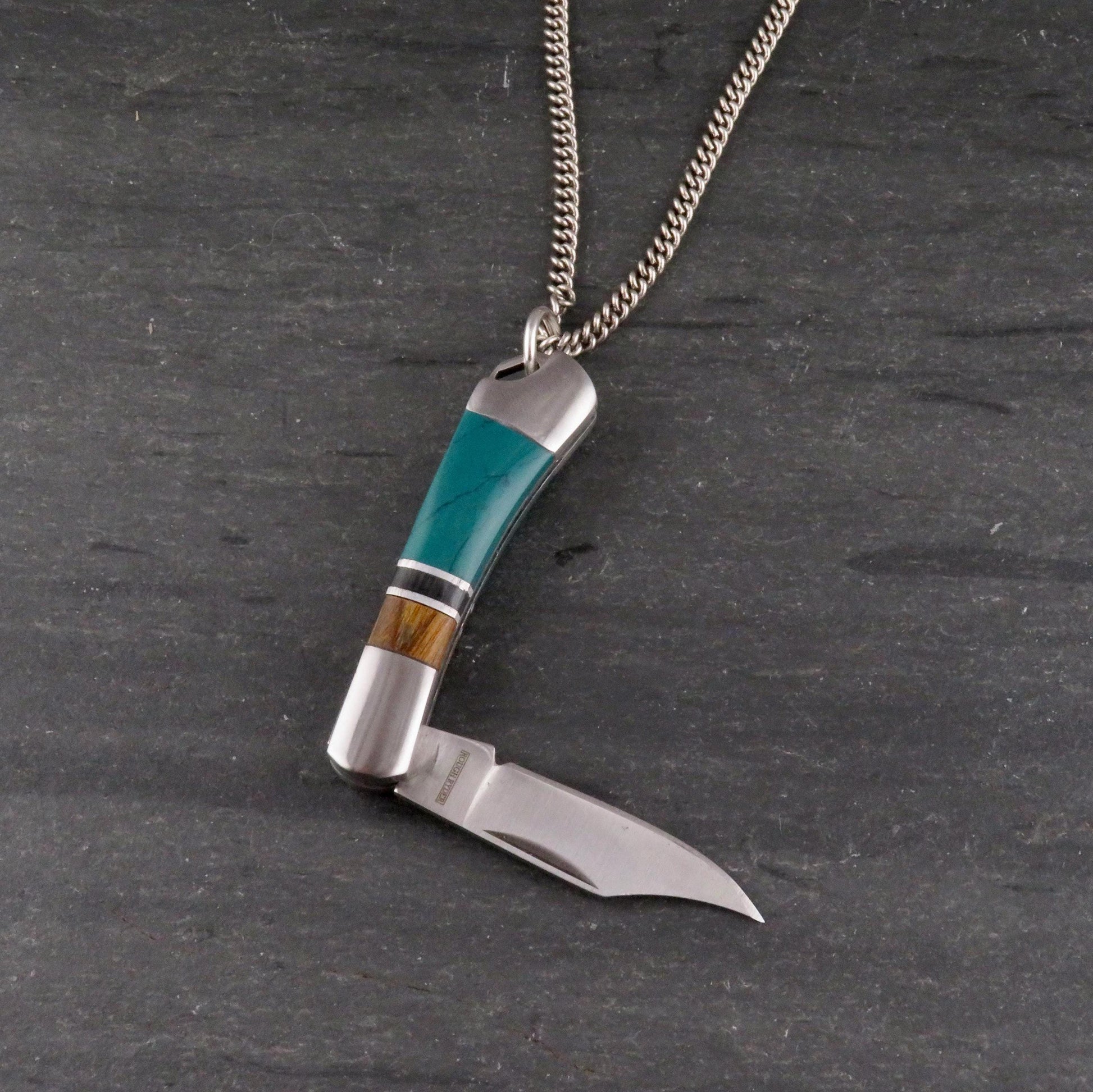 Pocketknife Necklace | Mini Knife Necklace | Turquoise Pocketknife Pendant | Silver Knife Pendant | Unique Pocketknife Pendant | Small Knife