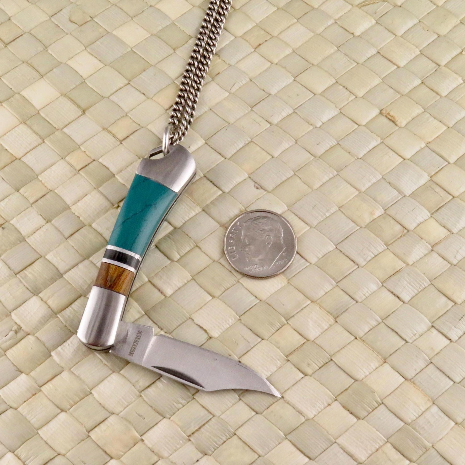 Pocketknife Necklace | Mini Knife Necklace | Turquoise Pocketknife Pendant | Silver Knife Pendant | Unique Pocketknife Pendant | Small Knife